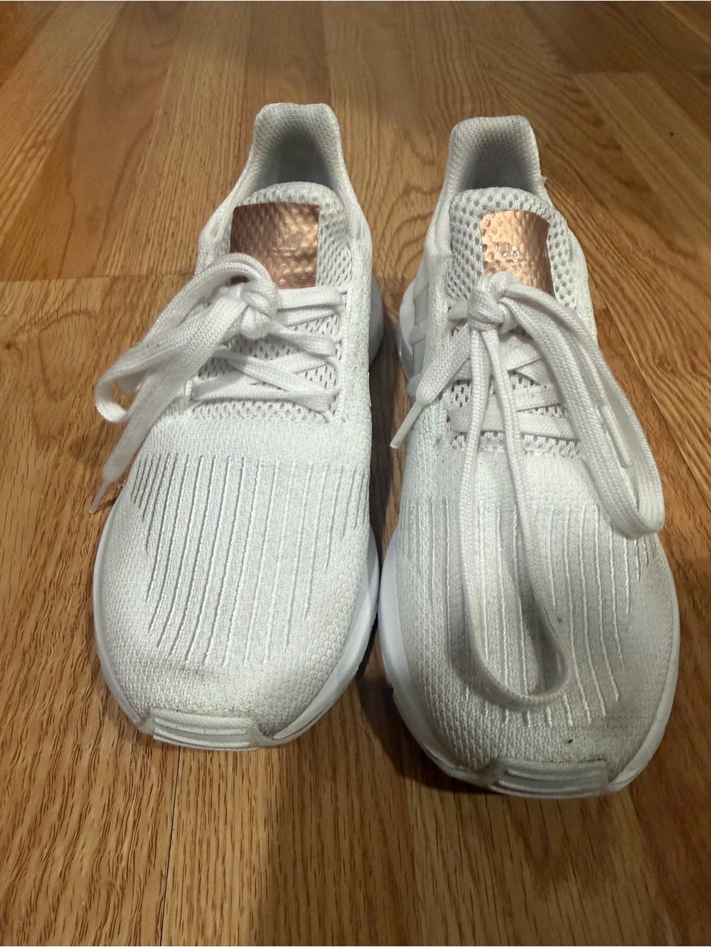 adidas White Knit Slip-On Sneaker with Subtle Metallic Accent